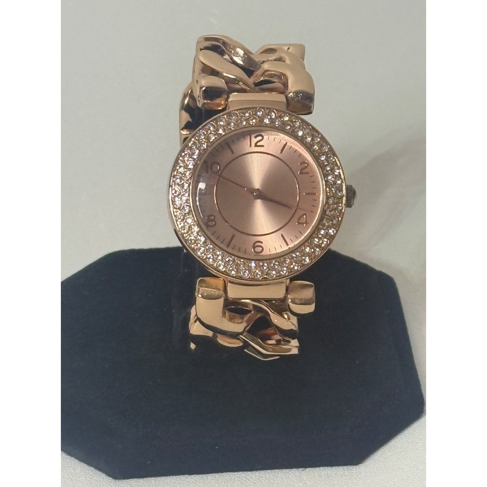Rose Gold Tone Chain Link Analog‎ Women's Wristwatch Crystal Encrusted Bezel